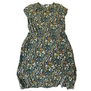 A New Day Women Midi Dress XL Green Floral Fit & Flare Short Sleeve 44” Long